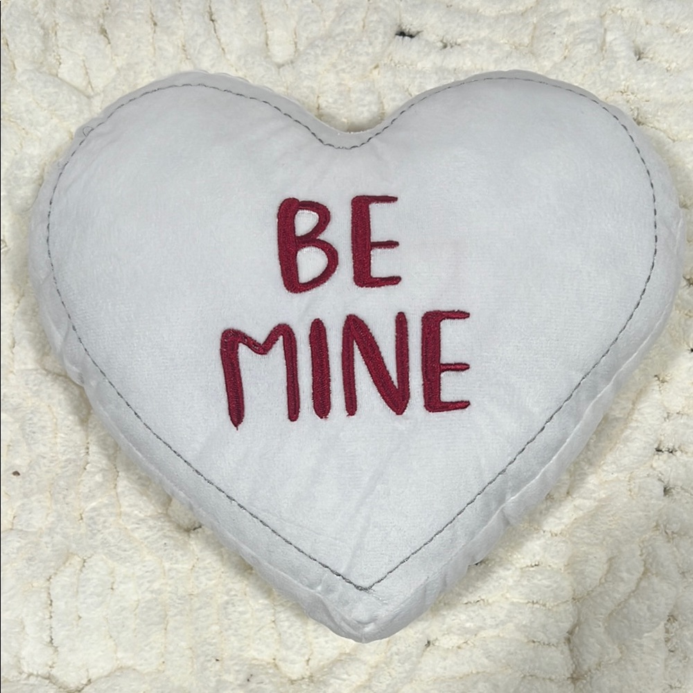 Heart-Shaped Pillow with 'Be Mine' Embroidery